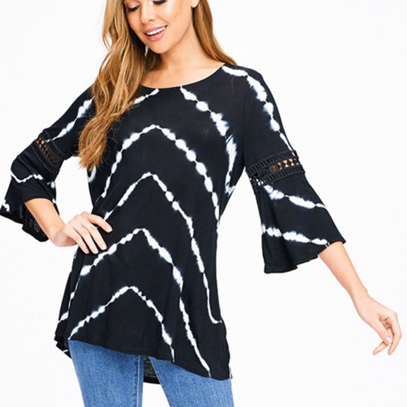 Lapis Tie Dye Crochet Trim Tunic Top - Picture 2 of 7